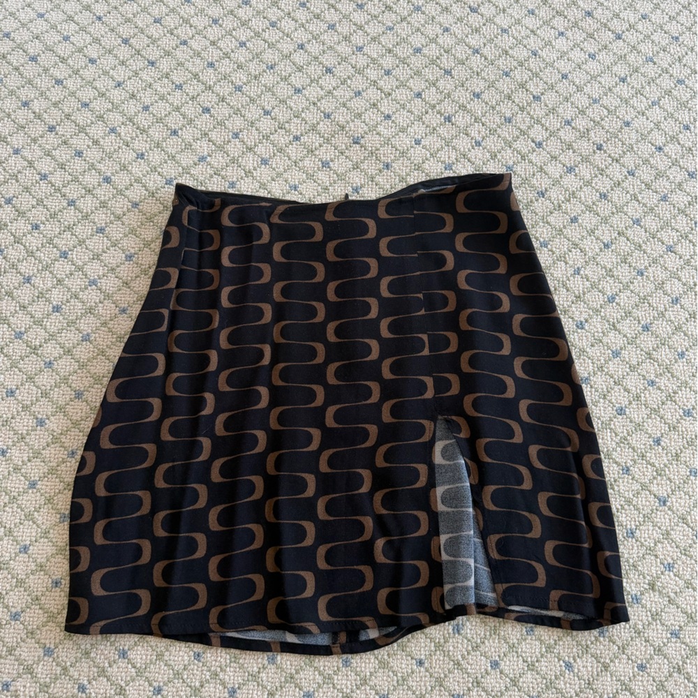 Reformation Black & Brown Geometric Mini Skirt